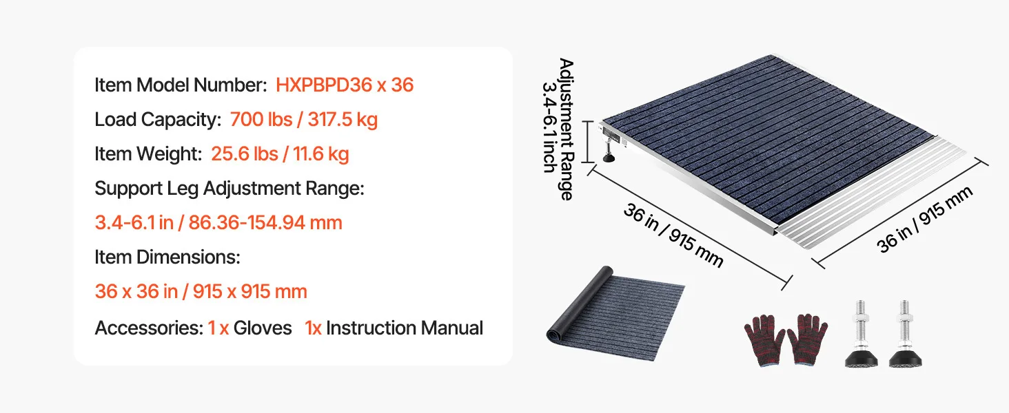 SucceBuy 24x36in / 36x36in Non-Slip Threshold Ramp with Adjustable Height Platform Aluminum Door Threshold Ramps for Doorways
