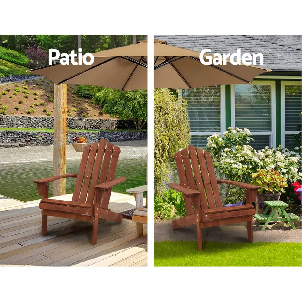3 Piece Adirondack Outdoor Table and Chairs Wooden Beach Chair Set Brown