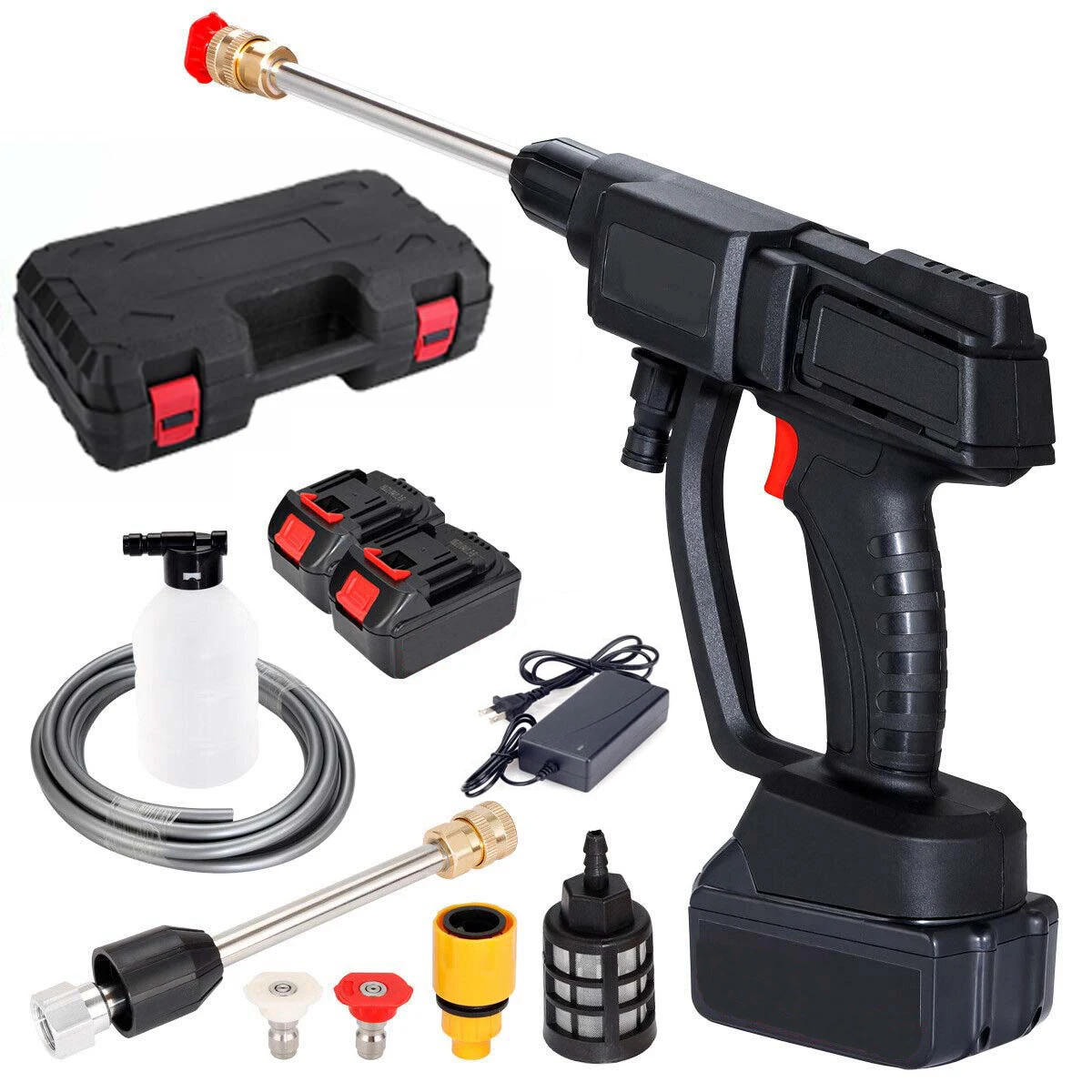 Cordless High Pressure Car Washer Water Gun Electric Spray Cleaner Foam Machine with 2 Battery