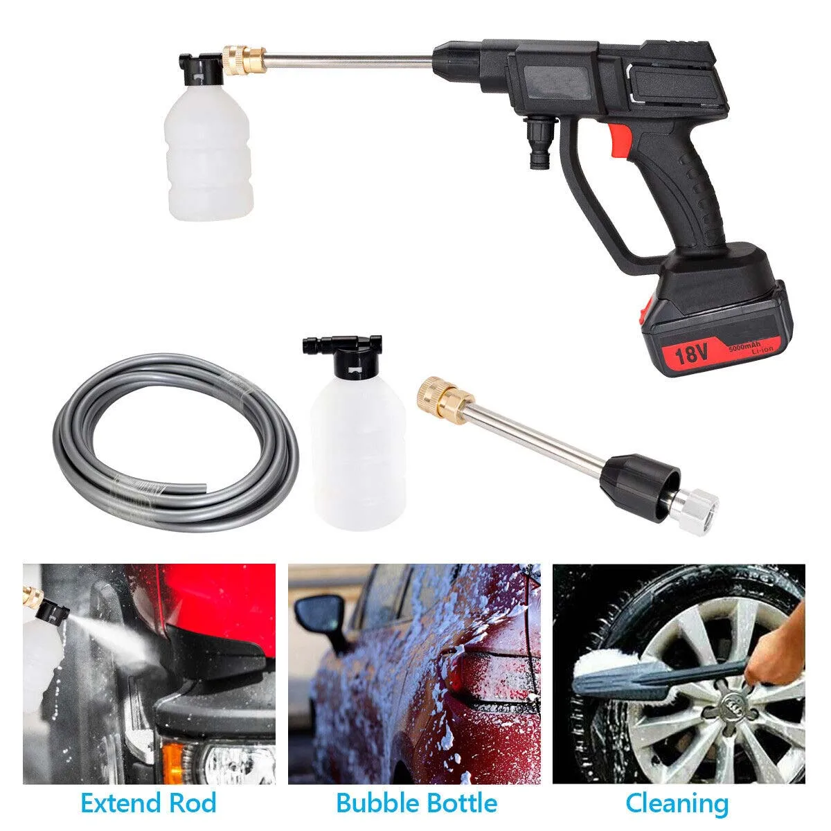 Cordless High Pressure Car Washer Water Gun Electric Spray Cleaner Foam Machine with 2 Battery