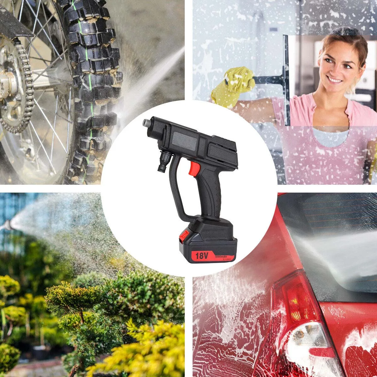 Cordless High Pressure Car Washer Water Gun Electric Spray Cleaner Foam Machine with 2 Battery