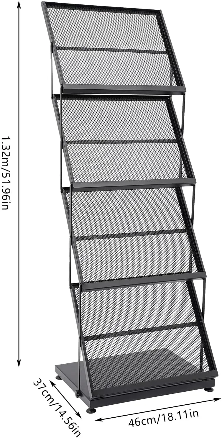Foldable Magazine Rack,4 Tier A3 Literature Rack Brochure Display Stand Floor Magazine Rack for Exhibition, Office, Retail Store