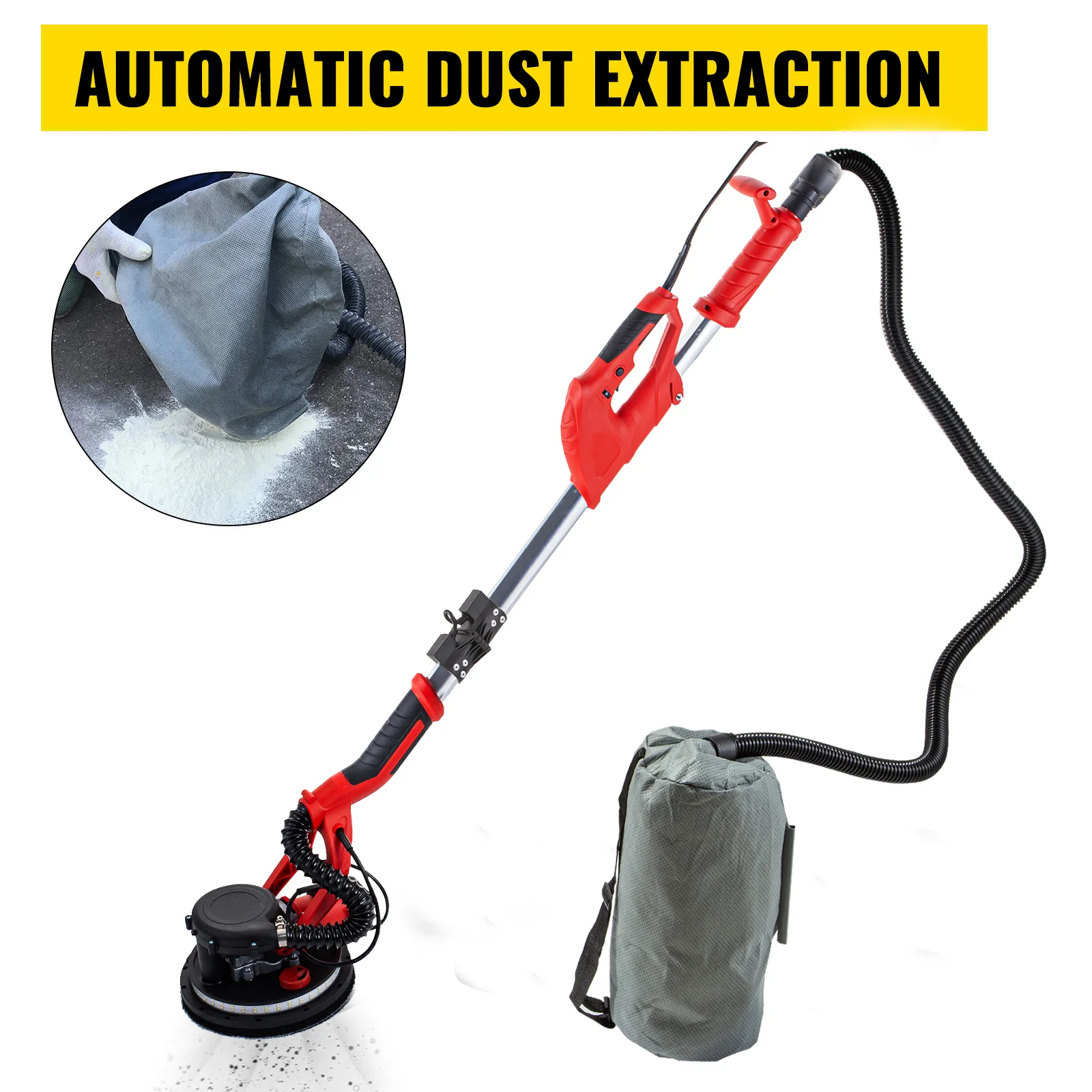SucceBuy 850W Drywall Sander Variable Speed 800-1750RPM Electric Drywall Sander Foldable Sheetrock Sander with Telescope Handle