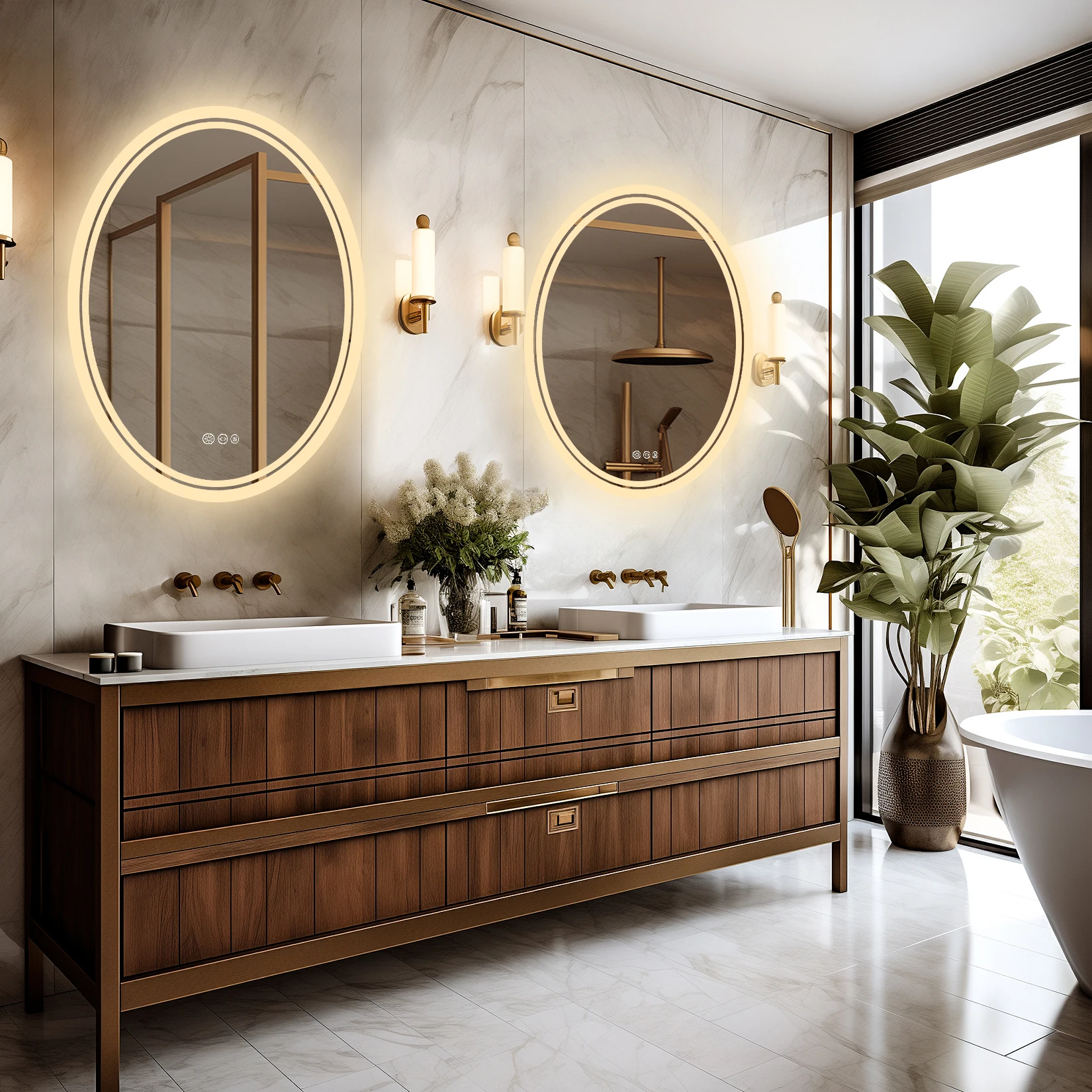 LED Bathroom Mirror Backlit Round Vanity Mirror with Lights Wall Mounted Anti-Fog Lighted Bathroom Mirror Dimmable Makeup Mirror