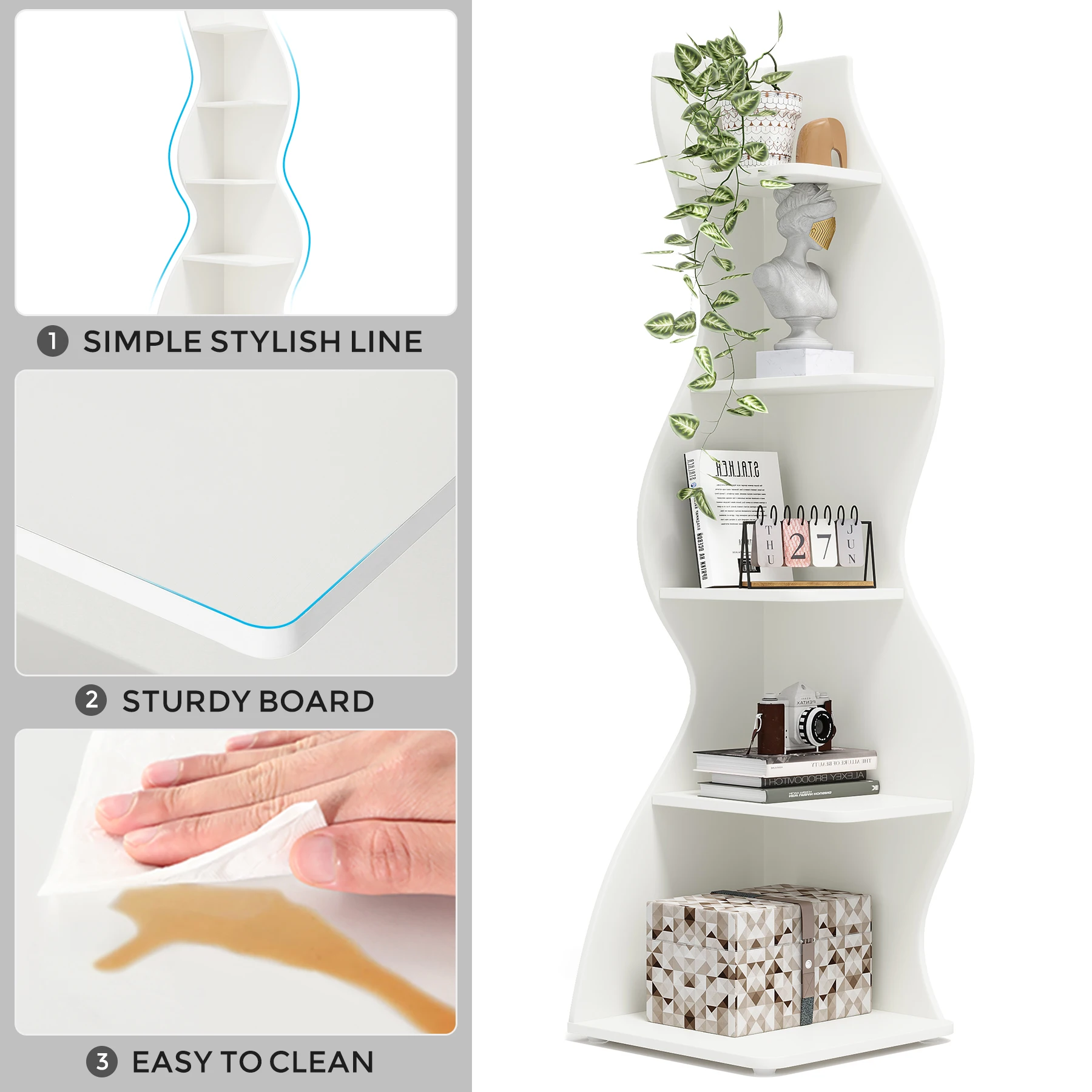 Tribesigns Modern 5-Tier Wall Corner Bookshelf, Stylish Corner Small Bookcase Storage Rack Plant Stand with Unique