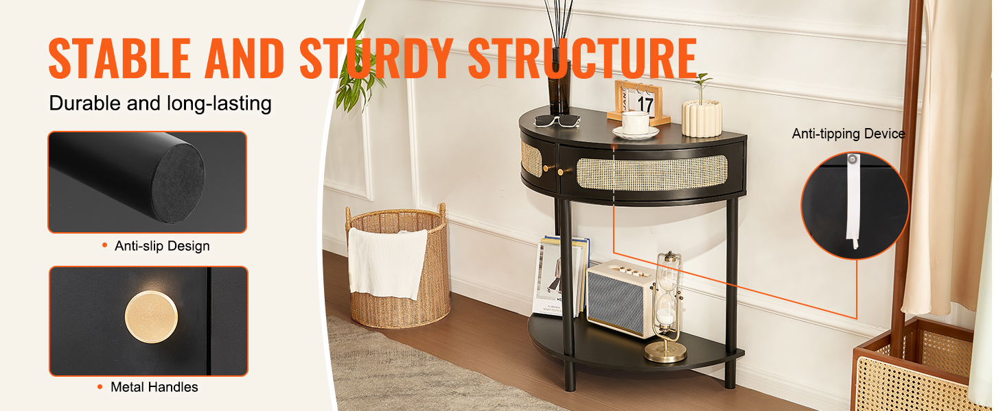 SucceBuy Rattan Console Table with 2/3Storage Drawers Rattan Entryway Table Console Table for Living Room Study Entryway TV Wall