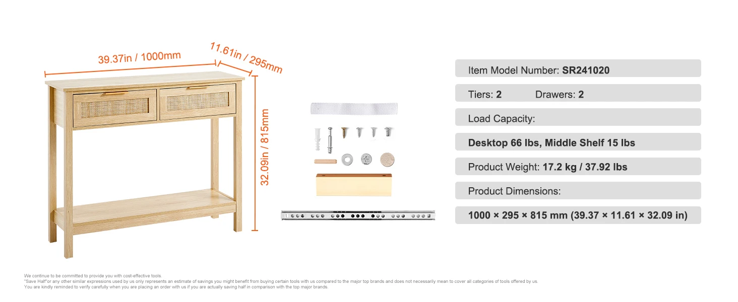 SucceBuy Rattan Console Table with 2/3Storage Drawers Rattan Entryway Table Console Table for Living Room Study Entryway TV Wall
