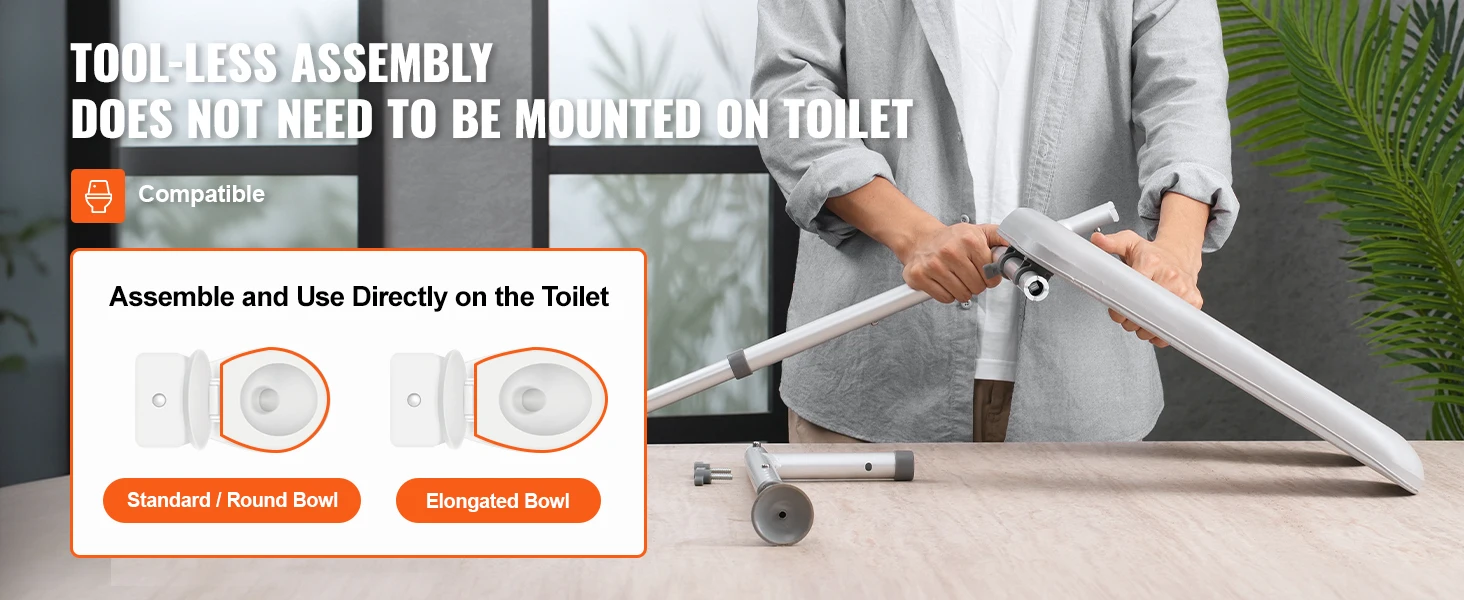 SucceBuy Raised Toilet Seat 7-Position Height Adjustment 19.3"- 25.2" 350 lbs Weight Capacity with Comfort Padded Aluminum Frame
