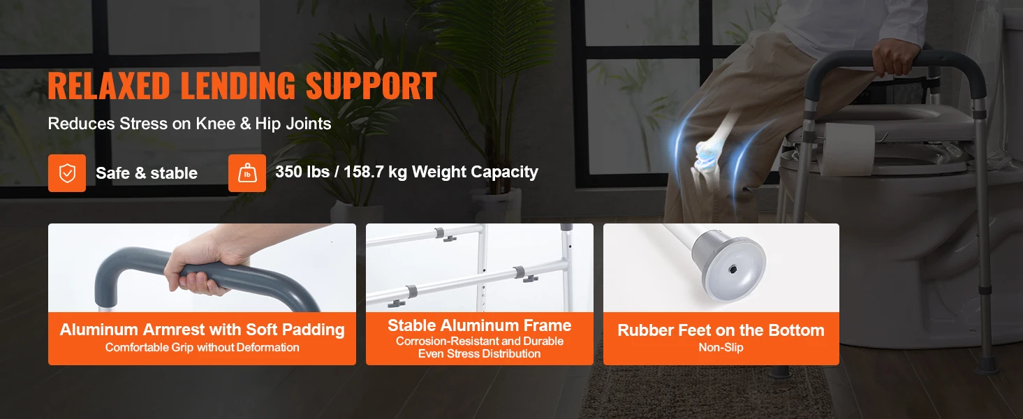 SucceBuy Raised Toilet Seat 7-Position Height Adjustment 19.3"- 25.2" 350 lbs Weight Capacity with Comfort Padded Aluminum Frame