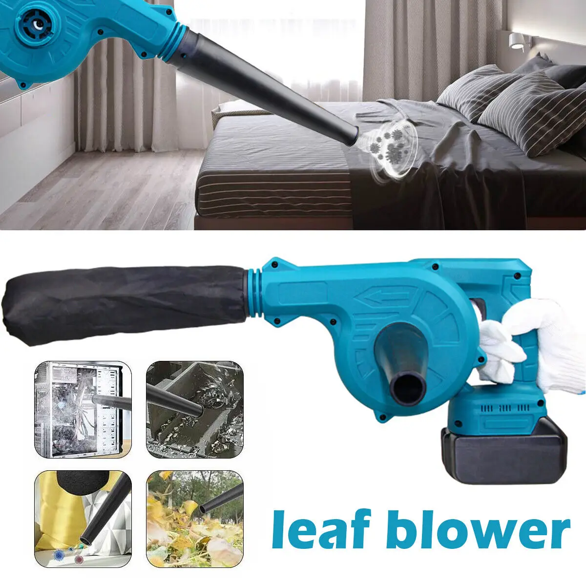 2 in 1 Cordless Electric Air Leaf Blower Dust Vacuum Garden Clean Battery Handheld Power Tools with 2 Battery