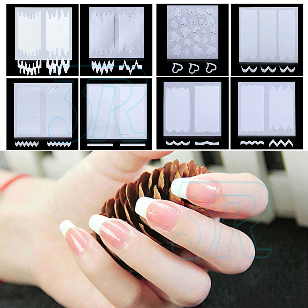 French Manicure Nail Art Tips Form Fringe Guides Sticker DIY Stencil 24PC/PACK