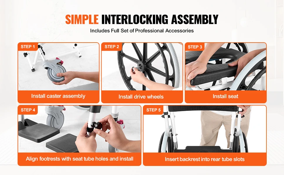 SucceBuy Shower Wheelchair 17.5 in Bathroom Wheelchair for Inside Shower Adjustable Rolling Shower Chair for Disabled Adult