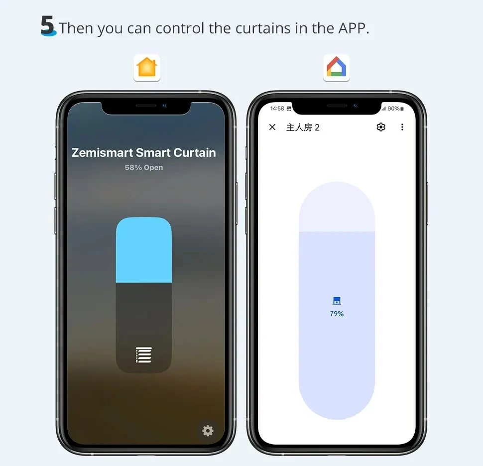 Zemismart Matter WiFi Smart Electric Curtain Motor with Curtain Rail Track Wall Work with Homekit Smartthings Alexa Google Home