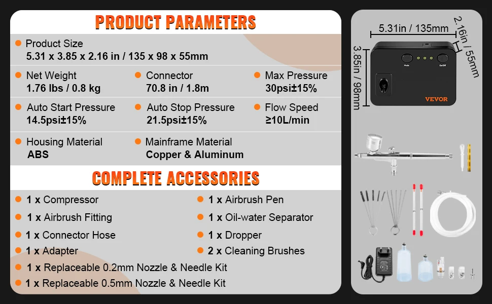 SucceBuy Dual-Action AirbrushKit with 30PSI High-Pressure Auto Start/Stop Control Compressor for Cake Painting Nail Makeup Model