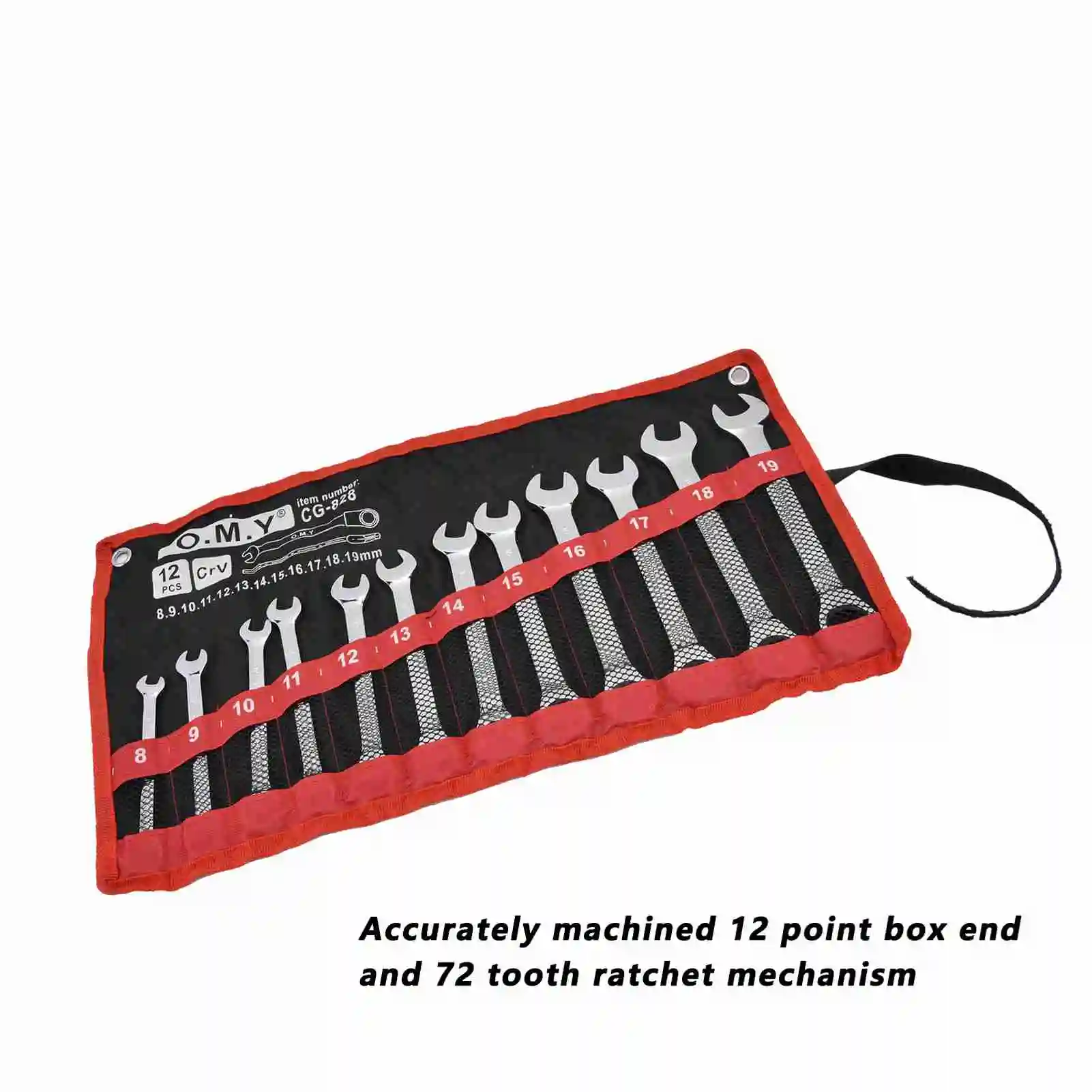 Manual Tools Ratchet Wrench Set Kit Metric Combination Chrome Vanadium Steel 8‑19mm with Storage Bag Ratchet Wrench Kit