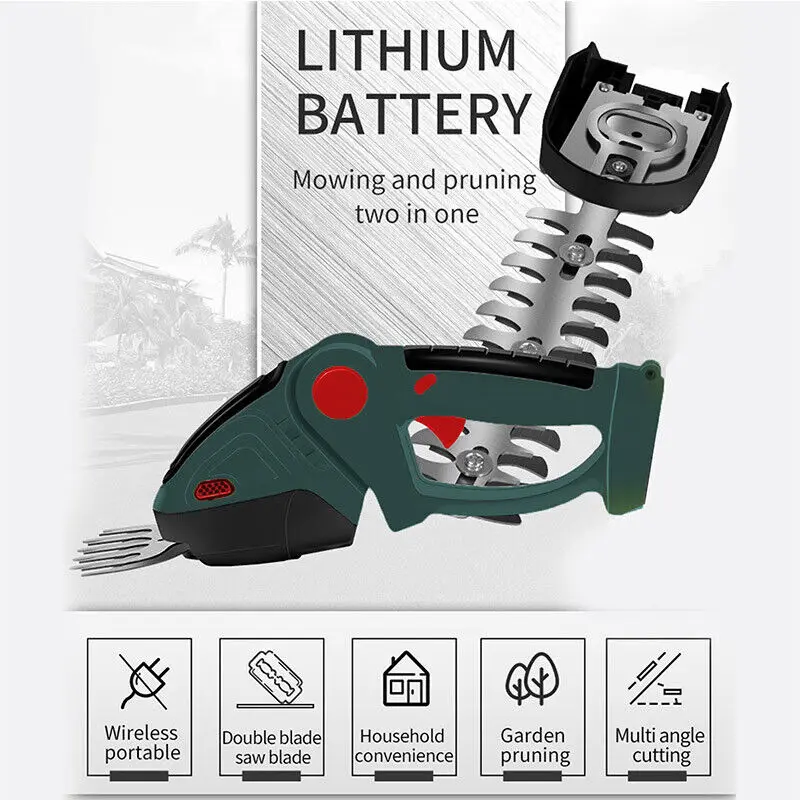 2 in 1 Cordless Grass Shear & Hedge Trimmer Rechargeable 2 Battery With Charger