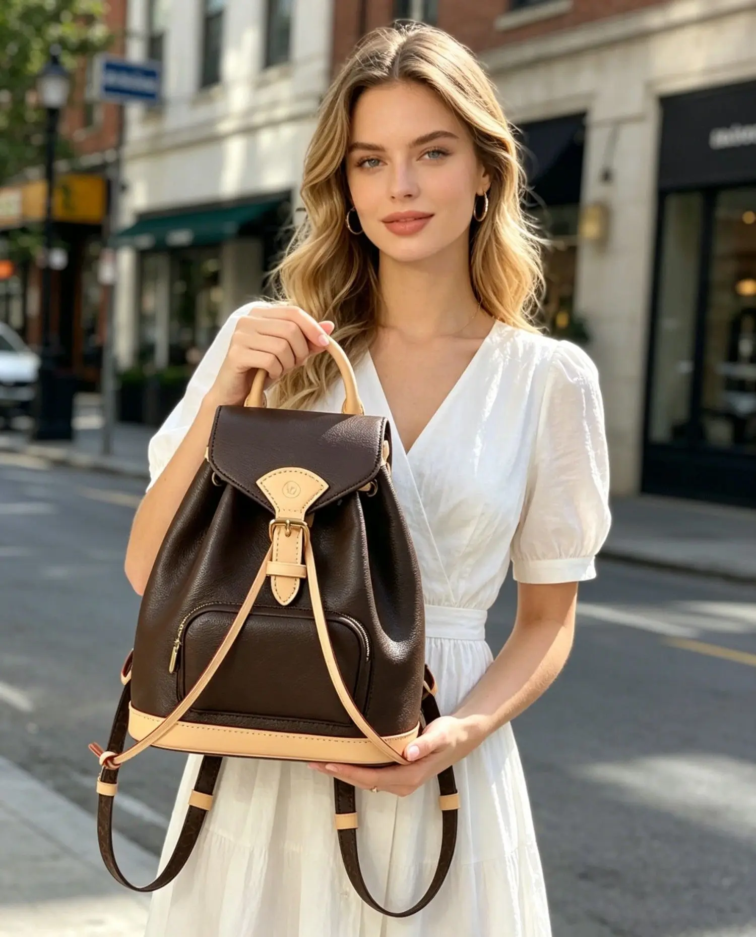 Casual Soft Leather Women's Backpack Solid Color Large Capacity Leisure Travel Bag Waterproof Double Shoulder Bag for Women