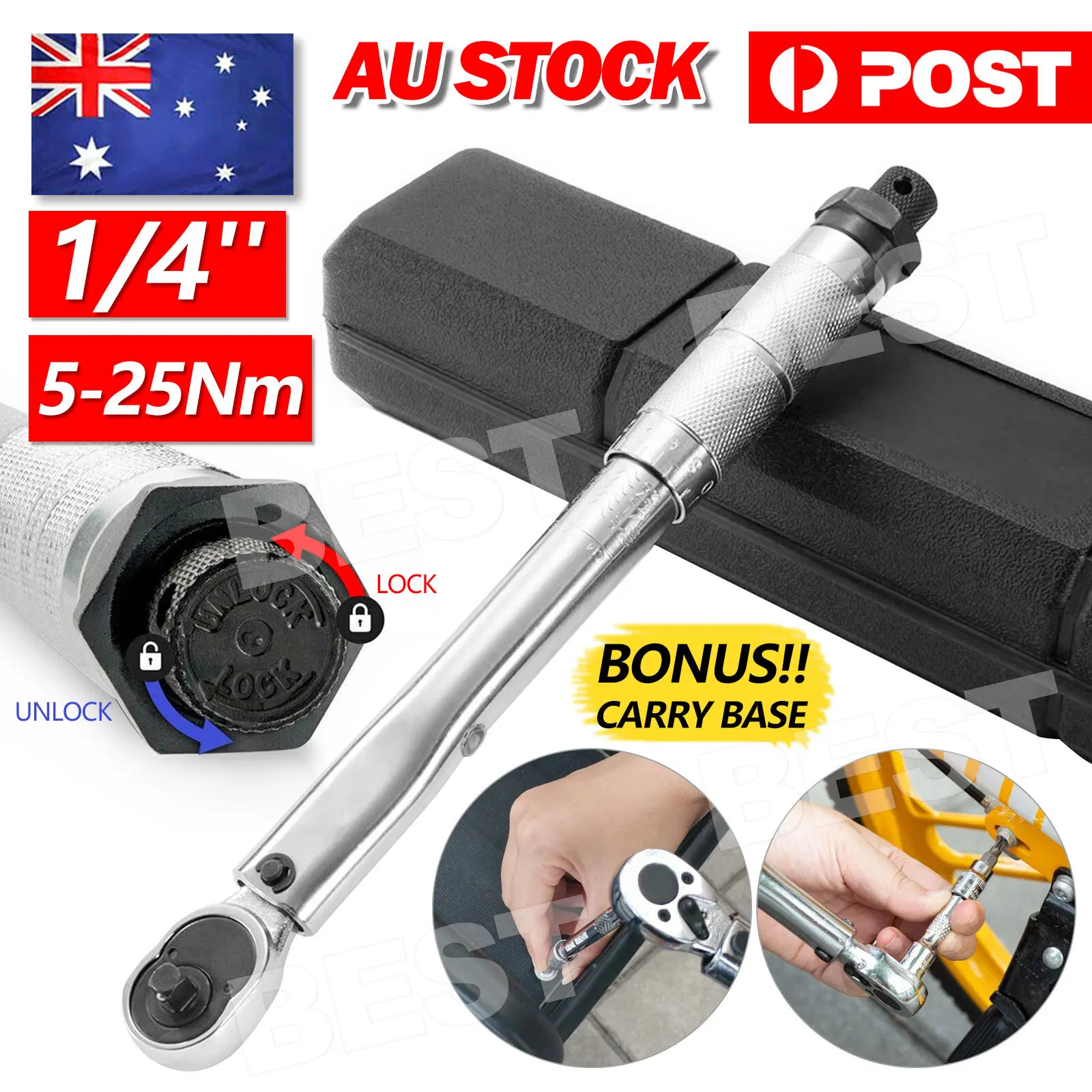 Torque Wrench 1/4'' Drive Click Bike Tool 5-25nm Ratchet Hand Spanner Repair Key