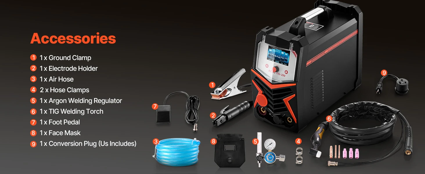 succebuy TIG Welder200A6-In-1Aluminum Welding Machine AC/ TIG/DC Pulse Spot MMA Stick Electric Welder with Synergic Control IGBT