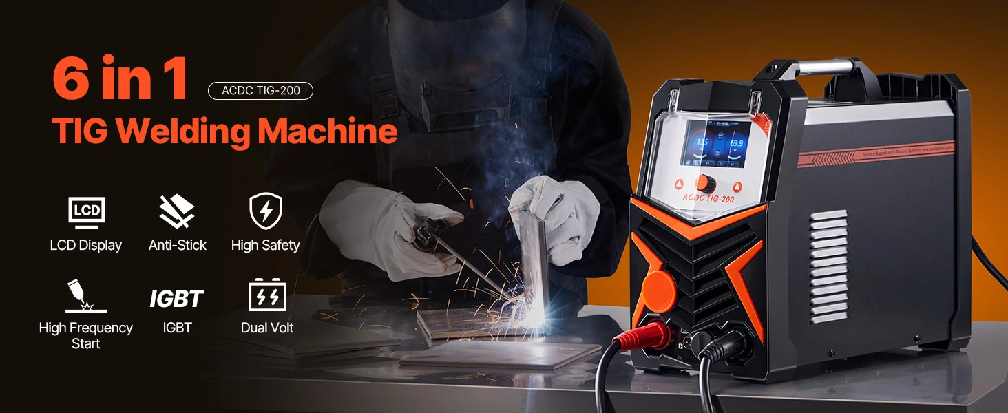 succebuy TIG Welder200A6-In-1Aluminum Welding Machine AC/ TIG/DC Pulse Spot MMA Stick Electric Welder with Synergic Control IGBT