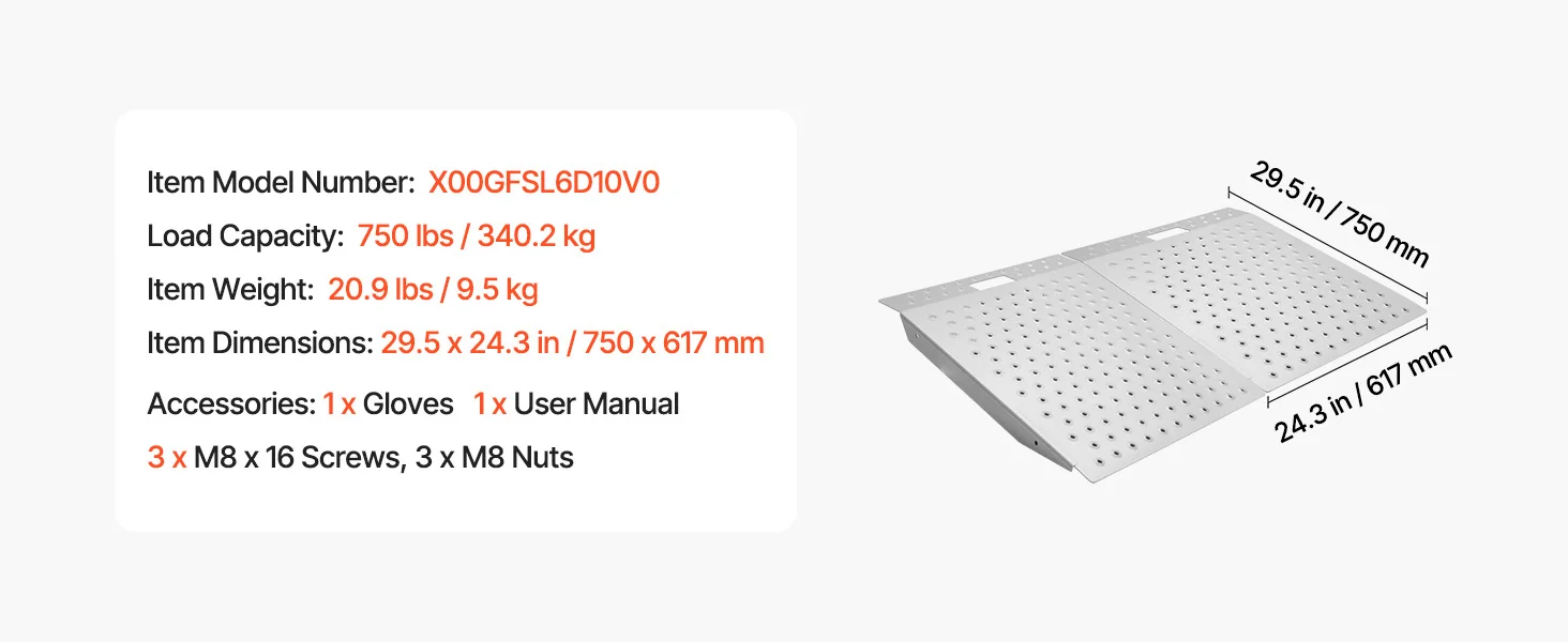 SucceBuy 750LBS 29.5 x 24.3in Non-Slip Door Threshold Ramp Platform Aluminum Wheelchair Ramp for Home Steps Curbs Doorways