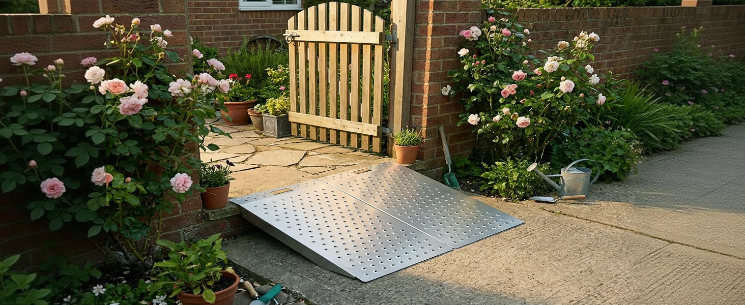 SucceBuy 750LBS 29.5 x 24.3in Non-Slip Door Threshold Ramp Platform Aluminum Wheelchair Ramp for Home Steps Curbs Doorways