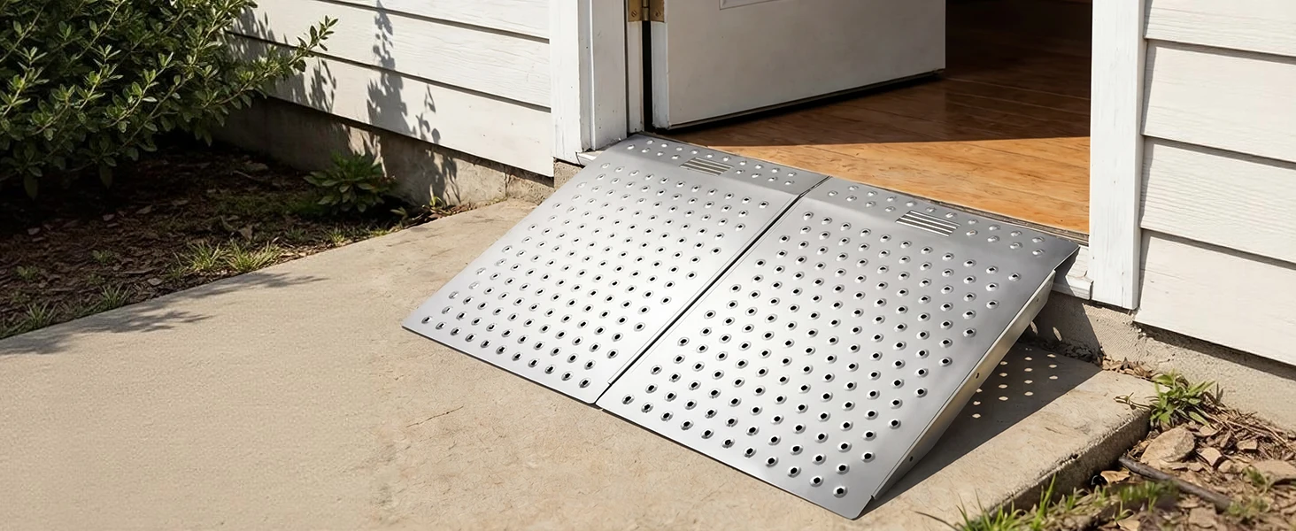 SucceBuy 750LBS 29.5 x 24.3in Non-Slip Door Threshold Ramp Platform Aluminum Wheelchair Ramp for Home Steps Curbs Doorways