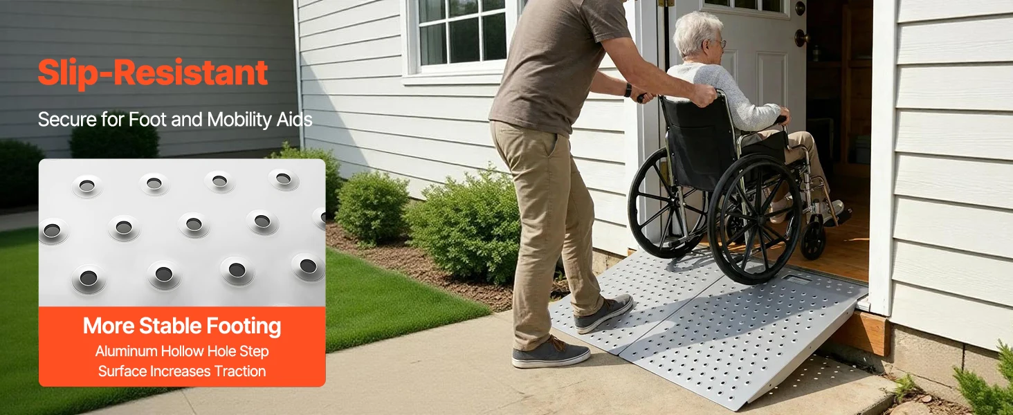 SucceBuy 750LBS 29.5 x 24.3in Non-Slip Door Threshold Ramp Platform Aluminum Wheelchair Ramp for Home Steps Curbs Doorways