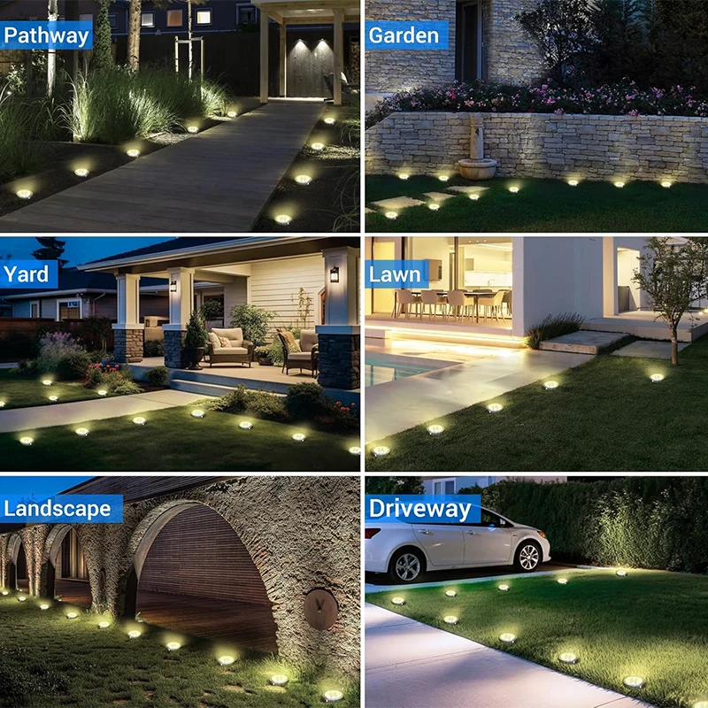 8pcs Solar Buried Lights+12pcs solar outdoor LED stainless steel stick lights+4pcs Multi-Color 90LED Starburst String Light IP44