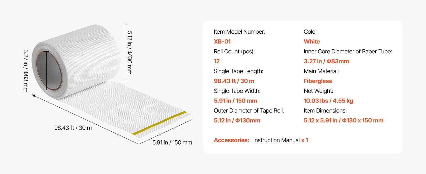 SucceBuy Drywall Mesh Tape 1.97inWx147.64ftL Self-Adhesive Fiberglass Drywall Joint Tape 36Rolls Dry Wall Patch for Crack Repair