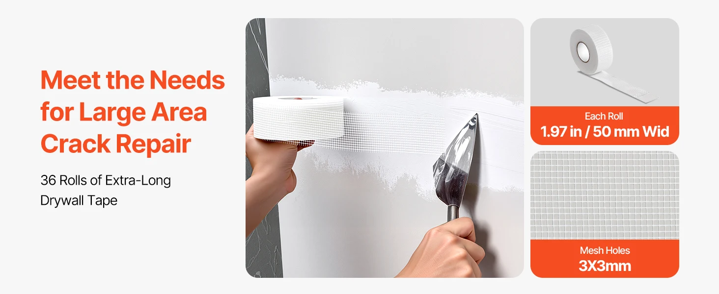 SucceBuy Drywall Mesh Tape 1.97inWx147.64ftL Self-Adhesive Fiberglass Drywall Joint Tape 36Rolls Dry Wall Patch for Crack Repair