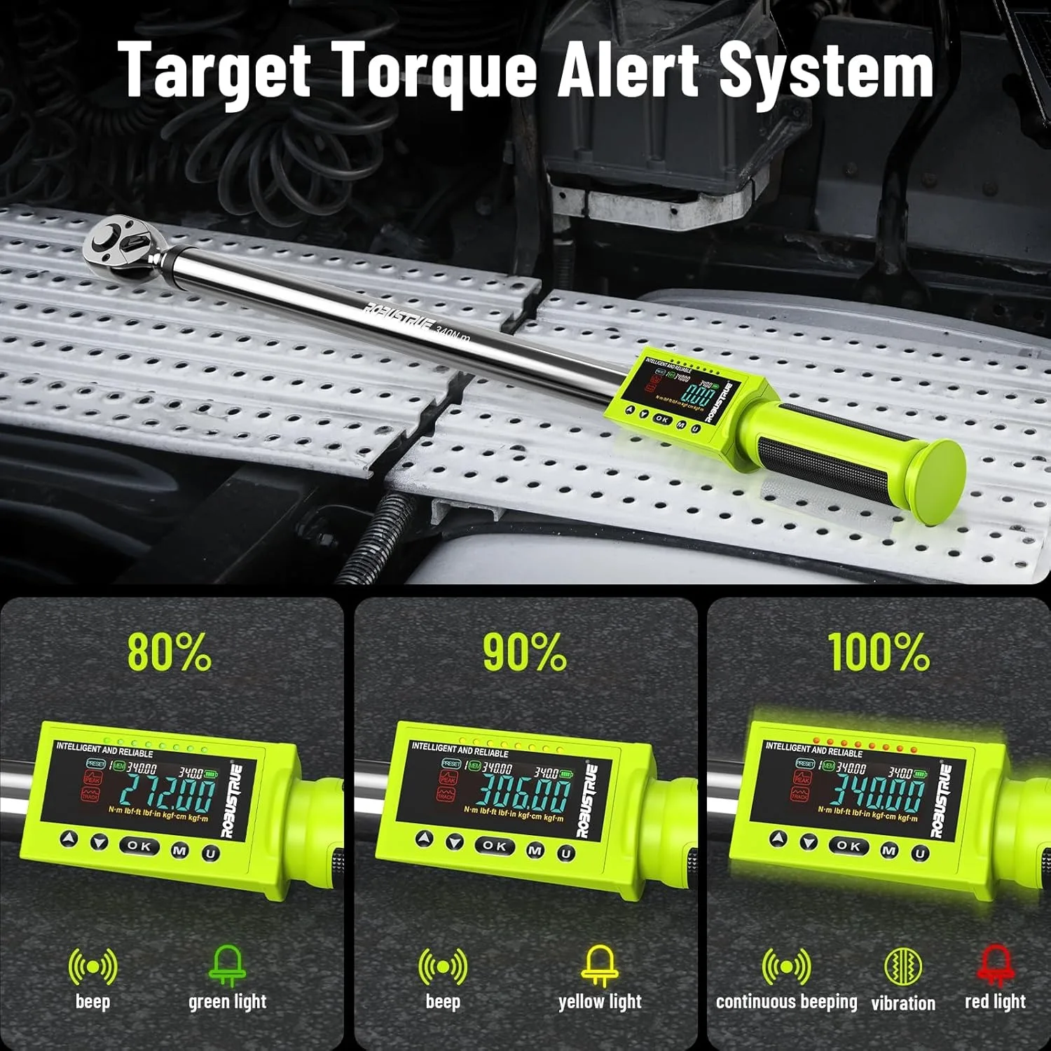 Robustrue Digital Torque Wrench 340N.m Electric Wrench Professional Drive Buzzer LED Flash for Bike Motorcycle Car Repair