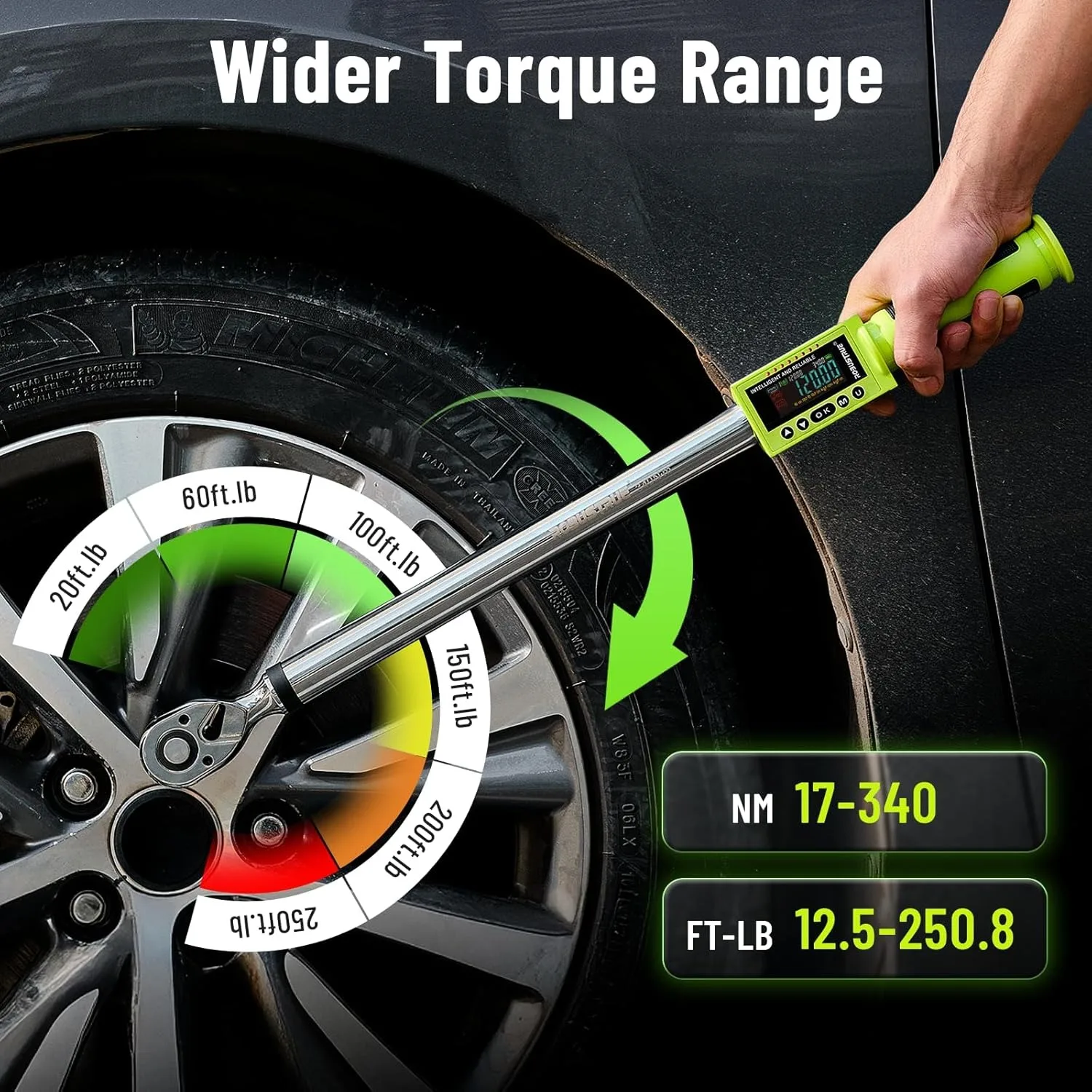 Robustrue Digital Torque Wrench 340N.m Electric Wrench Professional Drive Buzzer LED Flash for Bike Motorcycle Car Repair