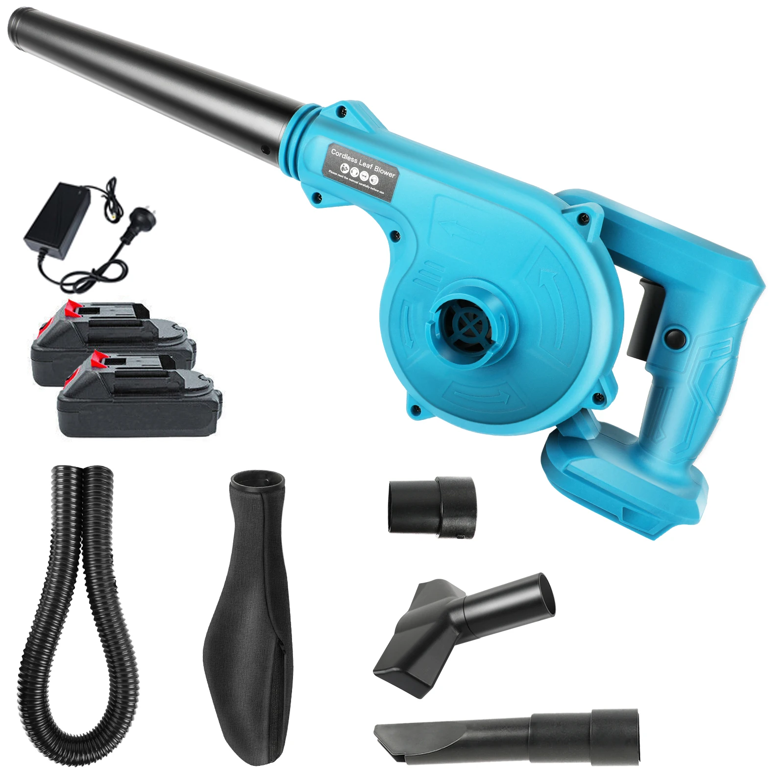 Cordless Electric Leaf Blower Dust Suction Vacuum Cleaner With 2 Battery