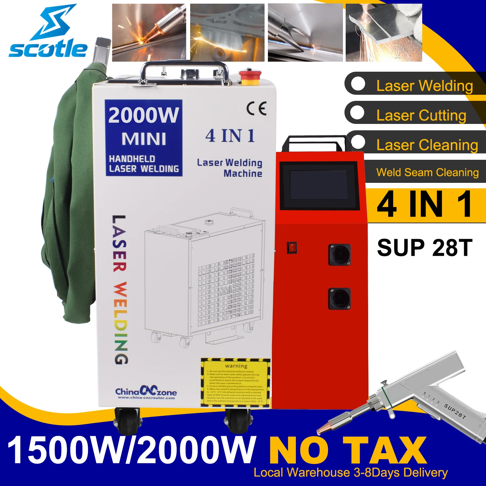 2000W Fiber Laser Welding Machine 4 IN 1 1500W 2000W Laser Welder for Metal Welding Cutting Cleaning SUP28T Welding 220V