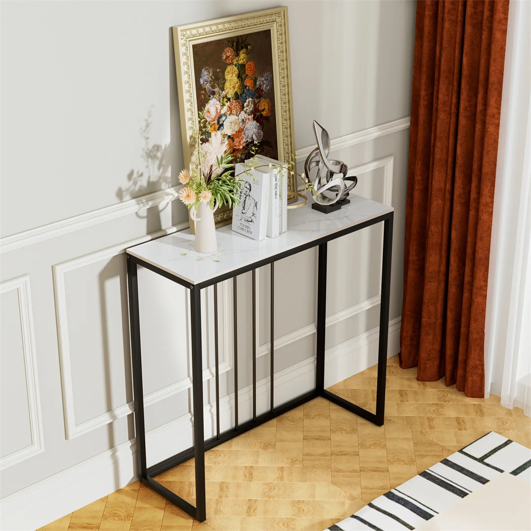 LUVODI 80cm Long Narrow Console Entry Table Storage Accent Table Behind Sofa Entryway with Black Metal Frame