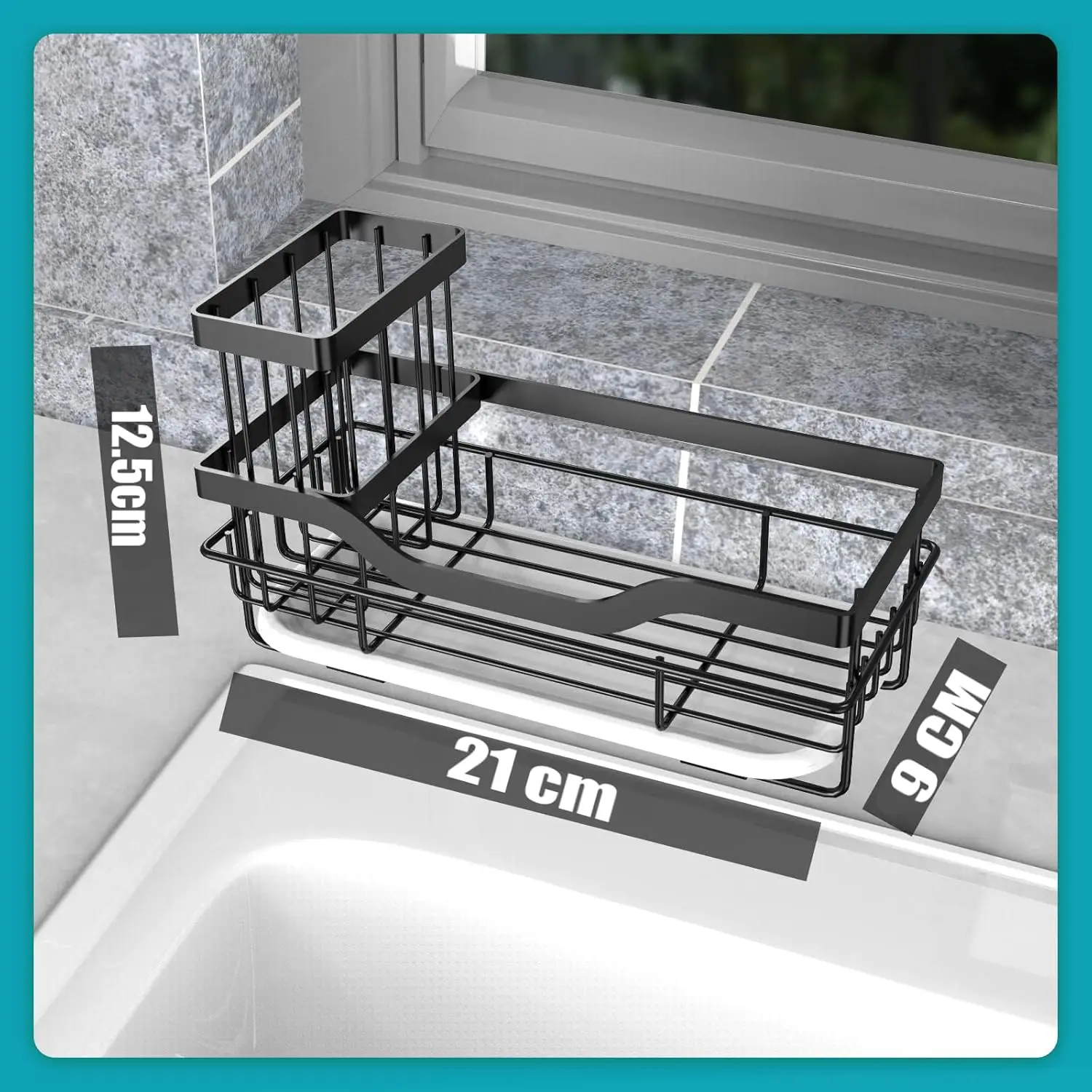 Sponge Holder for Sink Organizer, Multifunctional Rustproof Dish Soap Caddy With Detachable Brush Holder & Drain Tray -