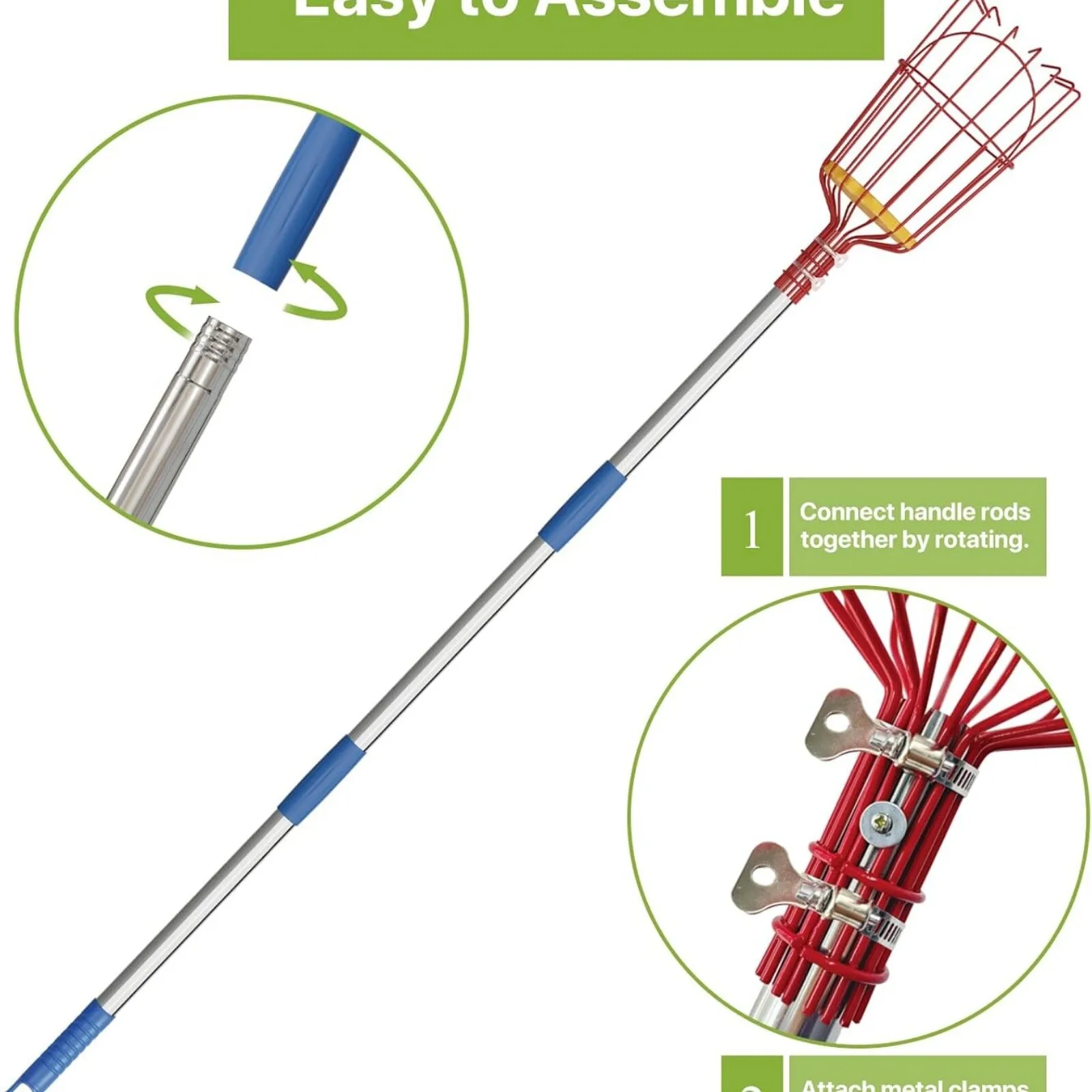 Fruit Picker Pole Tool with Basket 4M Telescoping Long Handle Fruit Grabber Tool