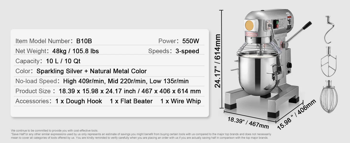 SucceBuy 10L/14L/28.5L/18.7L Commercial Food Mixer Commercial Stand Mixer with 3 Adjustable Speed 550W 1100W Dough Mixer
