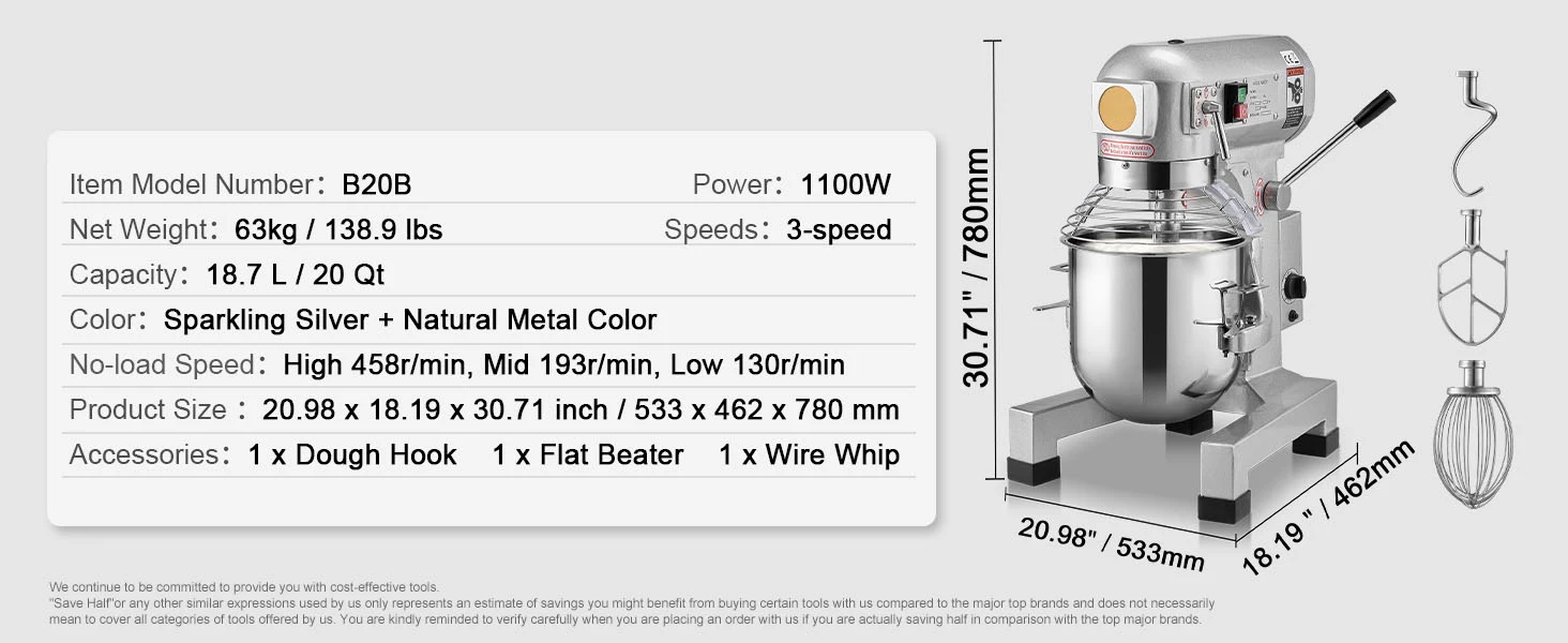 SucceBuy 10L/14L/28.5L/18.7L Commercial Food Mixer Commercial Stand Mixer with 3 Adjustable Speed 550W 1100W Dough Mixer