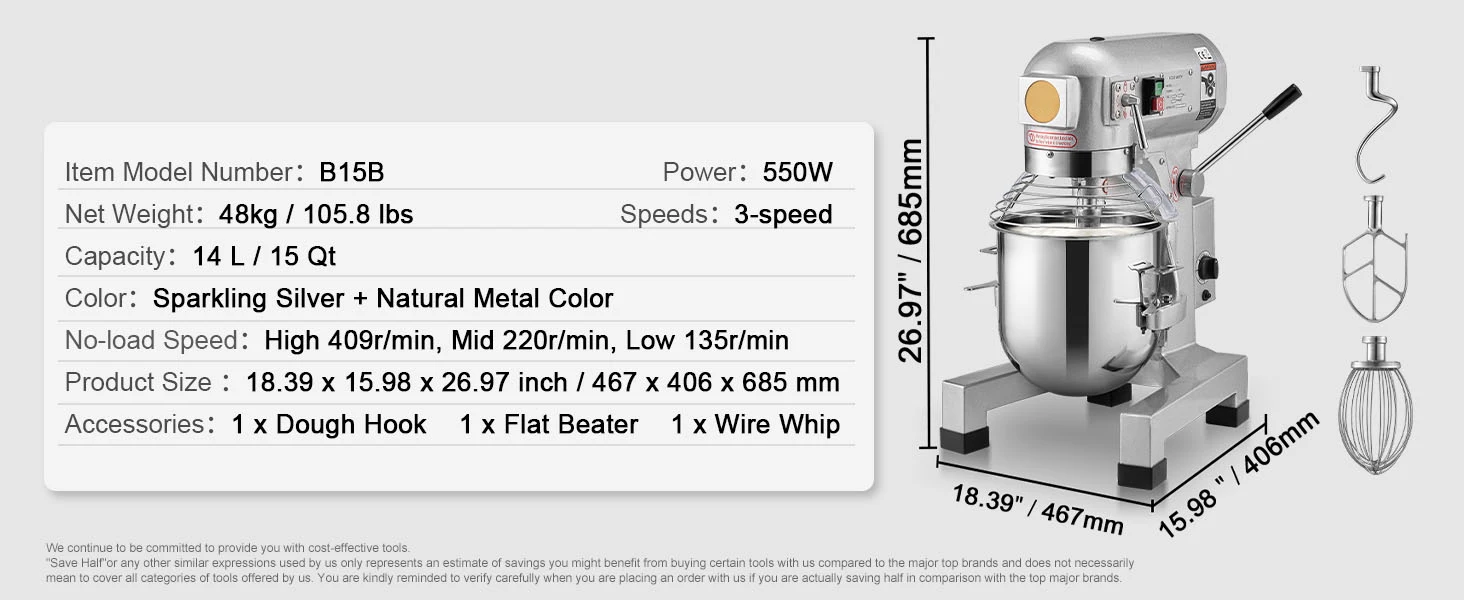 SucceBuy 10L/14L/28.5L/18.7L Commercial Food Mixer Commercial Stand Mixer with 3 Adjustable Speed 550W 1100W Dough Mixer