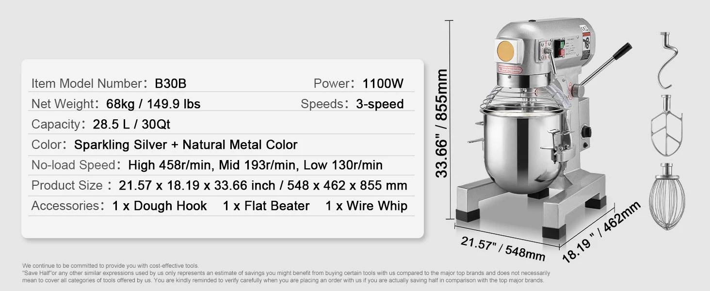 SucceBuy 10L/14L/28.5L/18.7L Commercial Food Mixer Commercial Stand Mixer with 3 Adjustable Speed 550W 1100W Dough Mixer