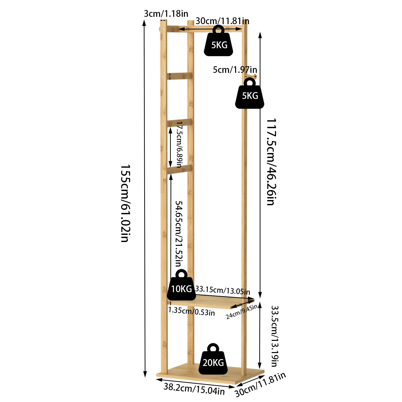 Bamboo Corner Coat Rack Stand - Freestanding Entryway Storage Shelves with Hanger Hooks for Home Organization
