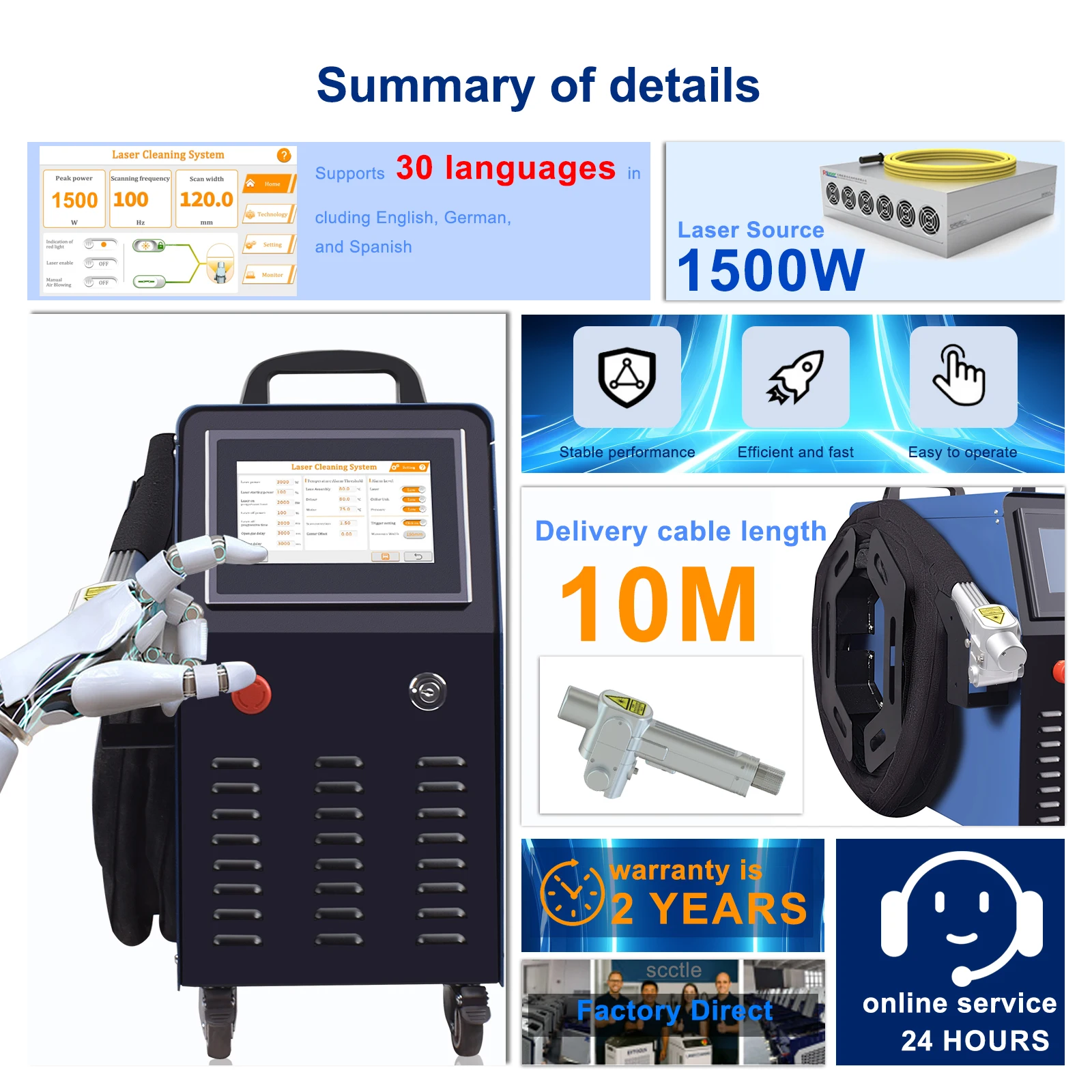 2000W Air-Cooled Laser Cleaning Machine Portable Handheld Rust Paint Oxide Removal Cleaner 110V/220V CE