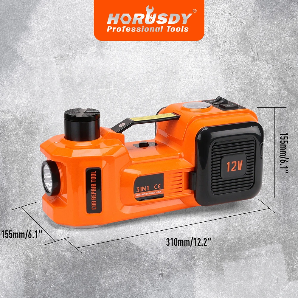 HORUSDY 5Ton 12V Electric Hydraulic Floor Jack Lift Built-in Tire Inflator Pump
