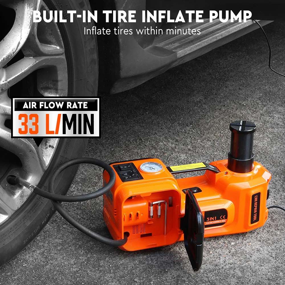 HORUSDY 5Ton 12V Electric Hydraulic Floor Jack Lift Built-in Tire Inflator Pump