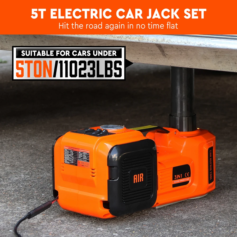 HORUSDY 5Ton 12V Electric Hydraulic Floor Jack Lift Built-in Tire Inflator Pump