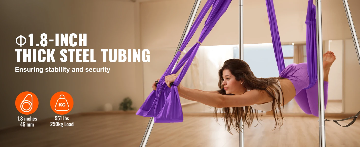 SucceBuy Aerial Yoga Frame & Hammock9.67ft Yoga Swing Stand W/13.1 Yards Aerial Hammock Max 551lbs Yoga Rig for Indoor Outdoor