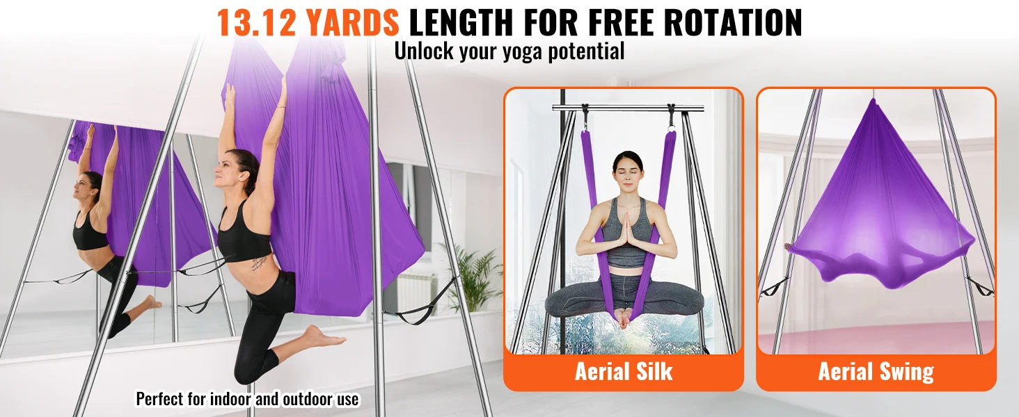 SucceBuy Aerial Yoga Frame & Hammock9.67ft Yoga Swing Stand W/13.1 Yards Aerial Hammock Max 551lbs Yoga Rig for Indoor Outdoor