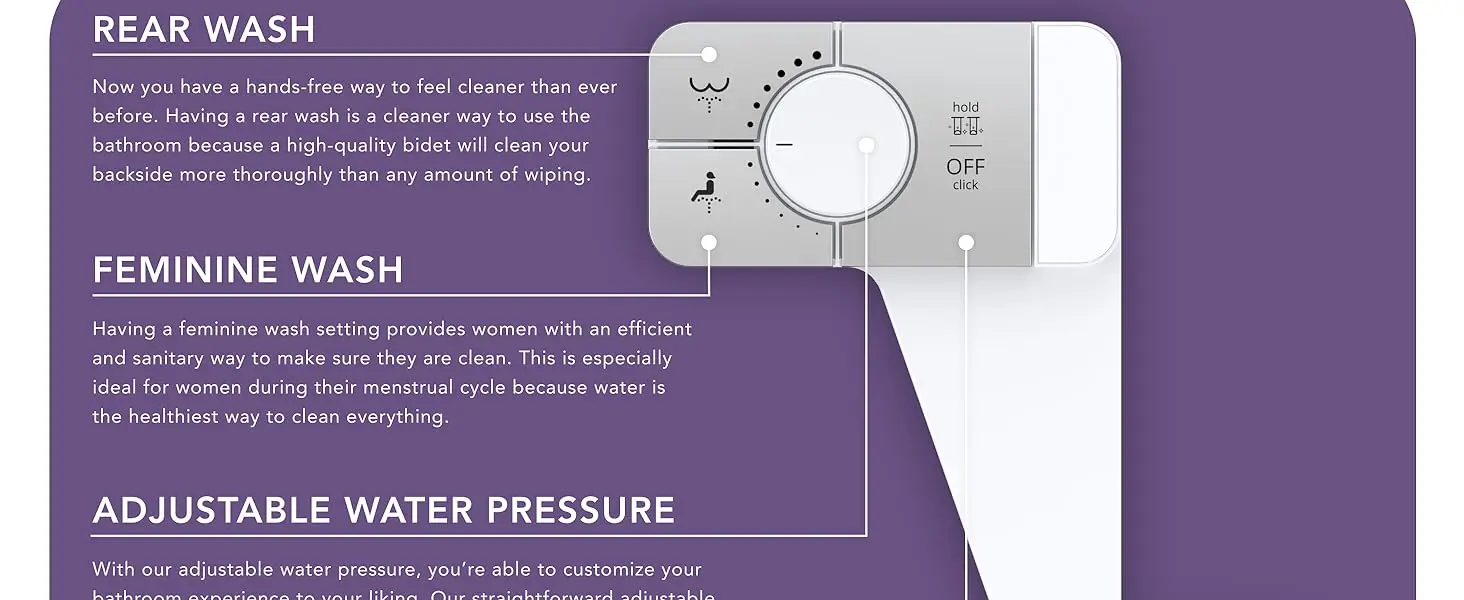 Bidet Attachment for Toilet, Non-Electric Bidet Ultra-Slim Dual Nozzle (Feminine/Rear Wash), Adjustable Pressure Control